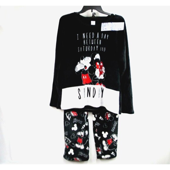 Disney Other - Disney Womens Velvet Fleece PJ Pajama 2 pc Set Size L ( 12/14 ) Mickey Minnie